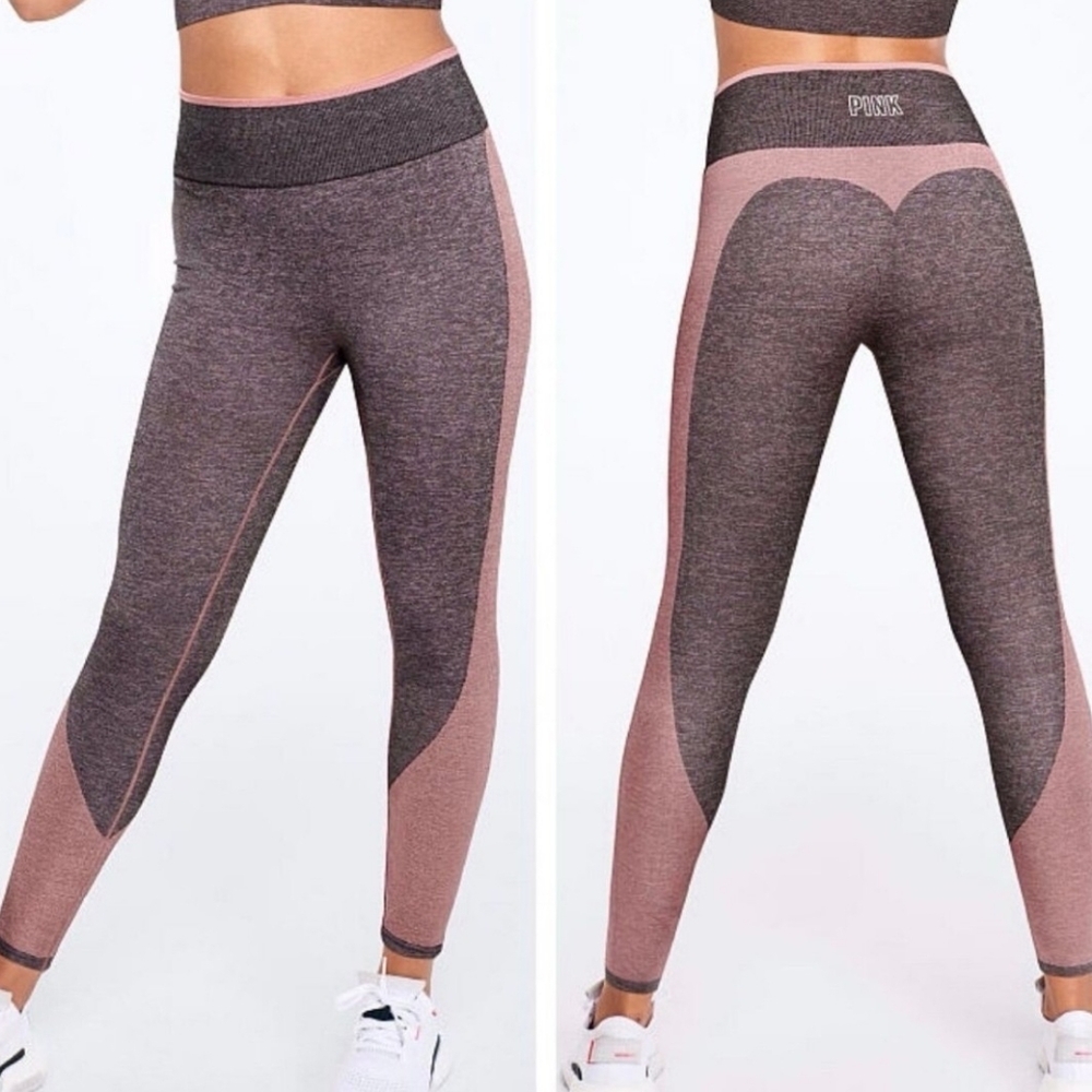 PINK Victoria's Secret Sweetheart SeamlesscWorkout Tights, Gray & Pink, L, NWOT